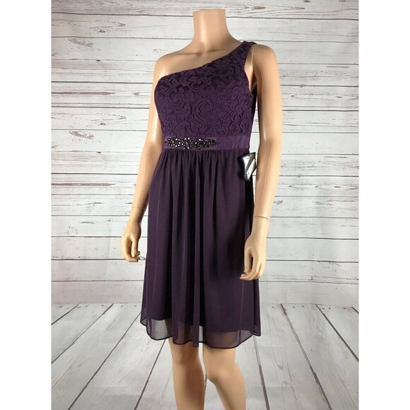 ADRIANNA PAPELL One-shoulder Lace & Tulle Party Dress, Currant NWT 6 - Picture 3 of 10